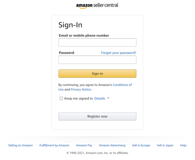 Log in to Amazon seller central