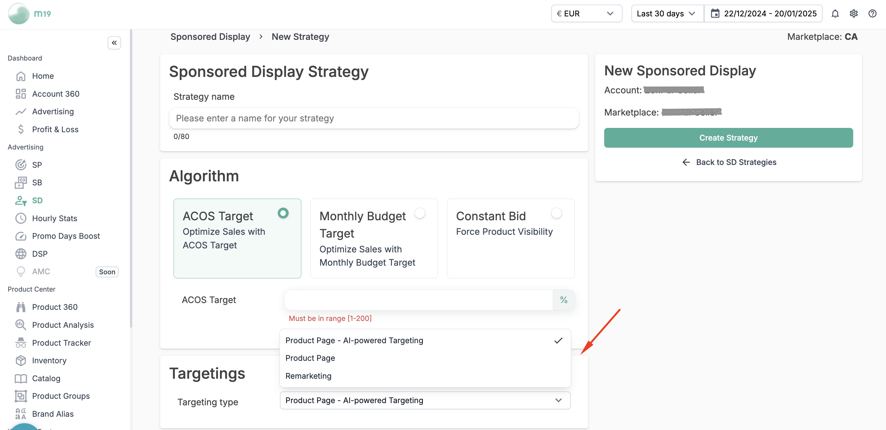 Sponsored Display Targeting Example Sponsored display strategy