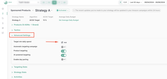 add target min daily spend