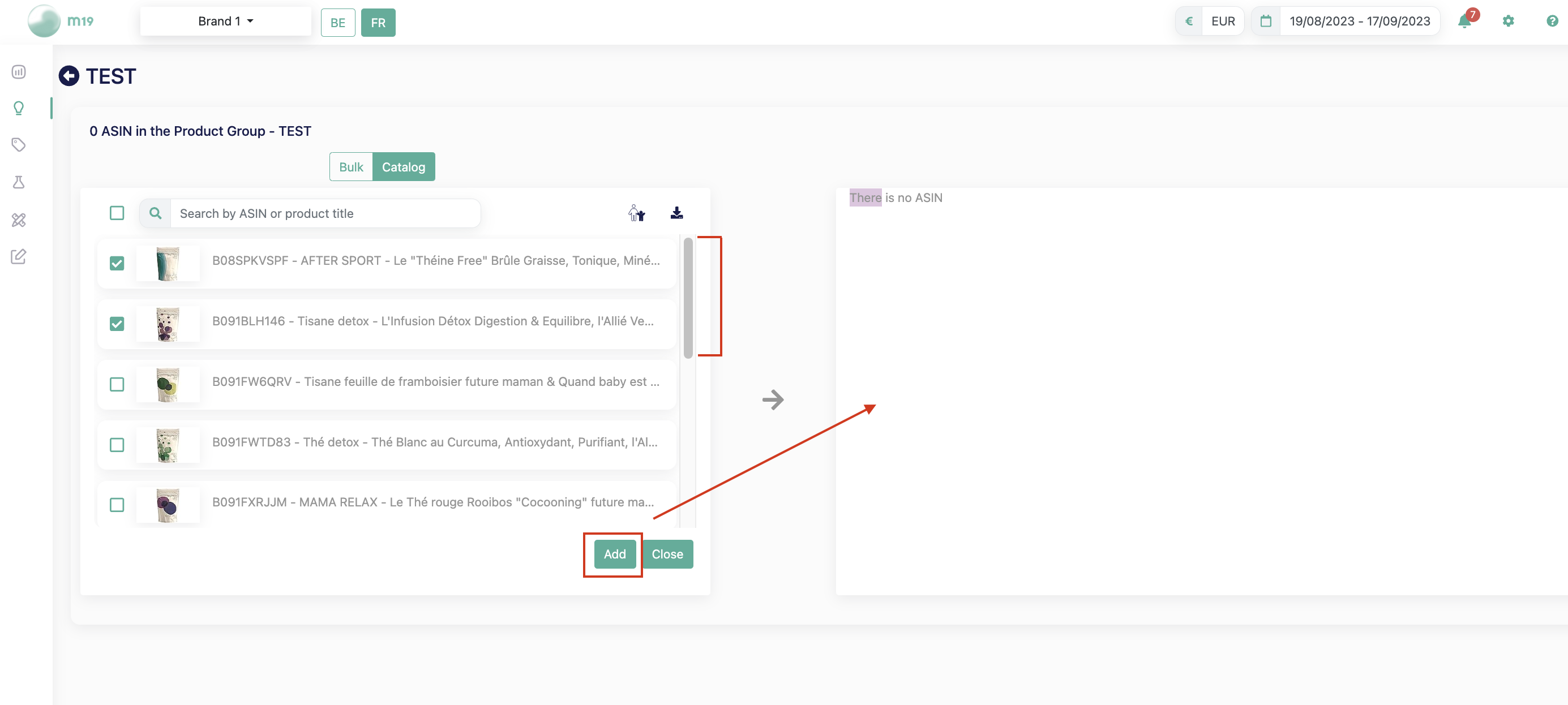 add asins to the product group