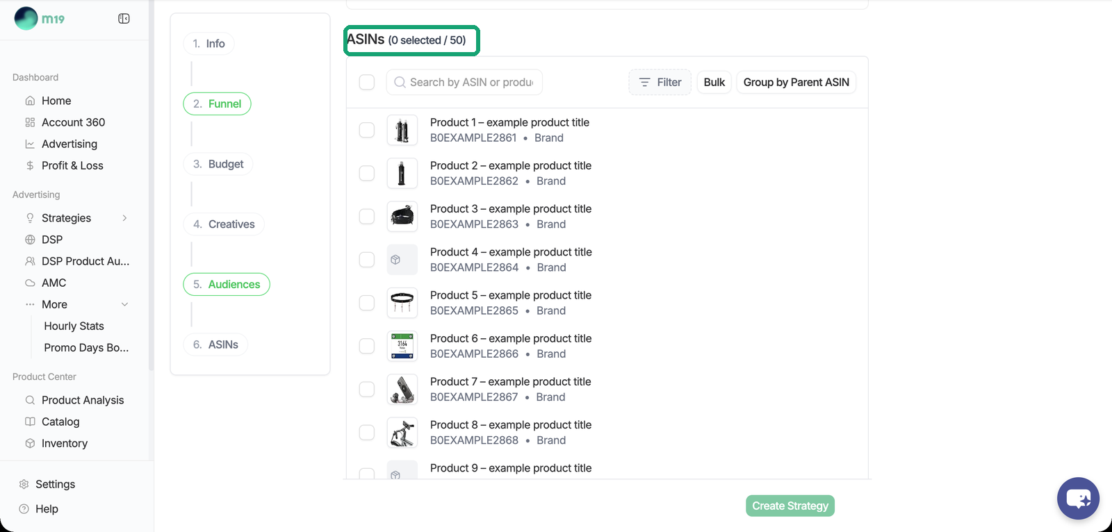 ASIN selection, 1 to 50 products