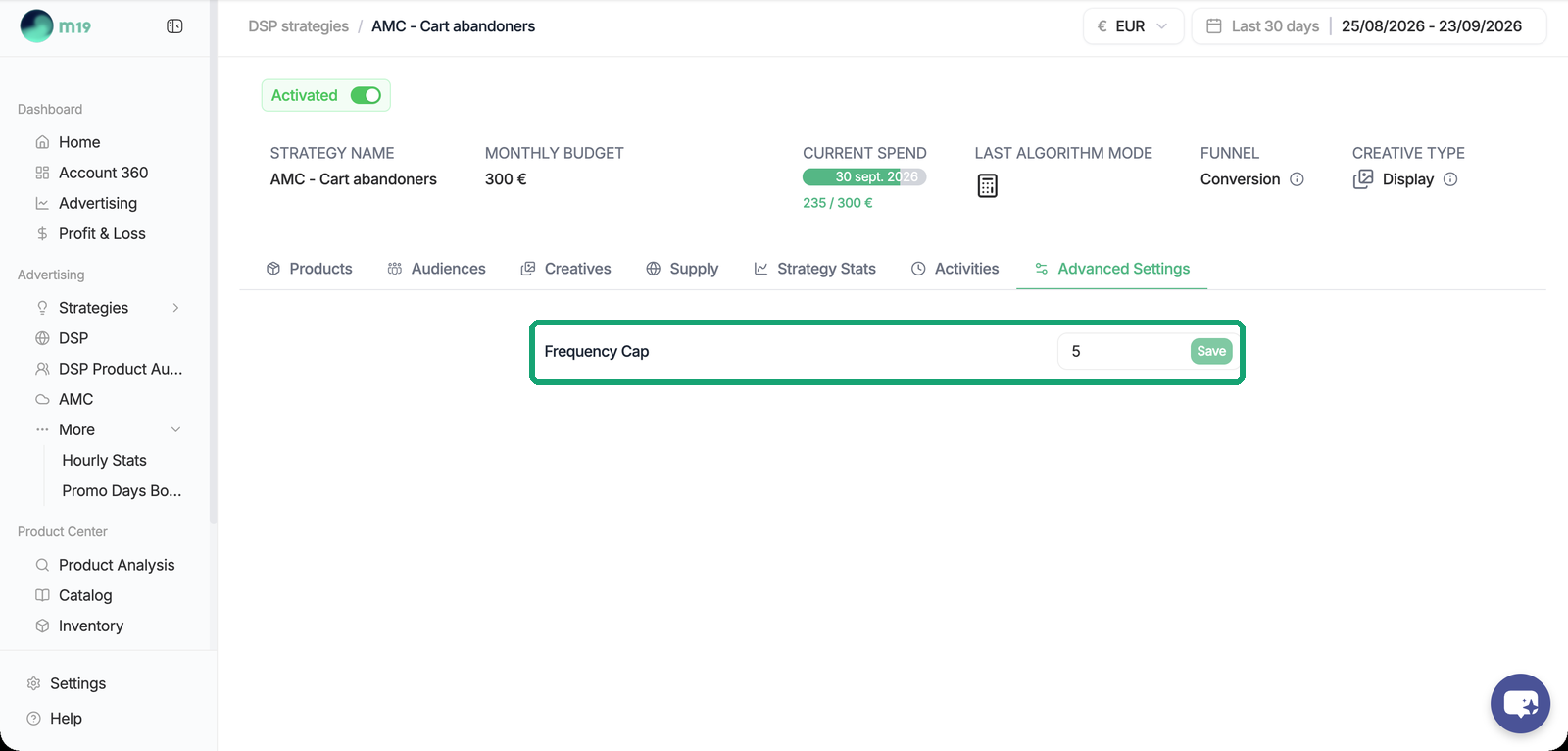 Advanced Settings: frequency cap