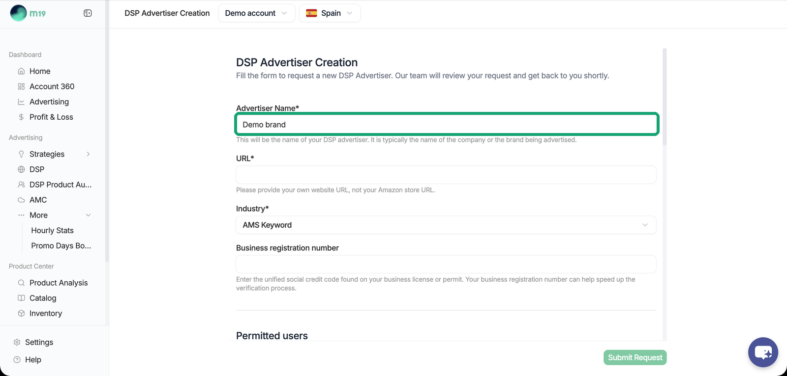 The DSP advertiser request form